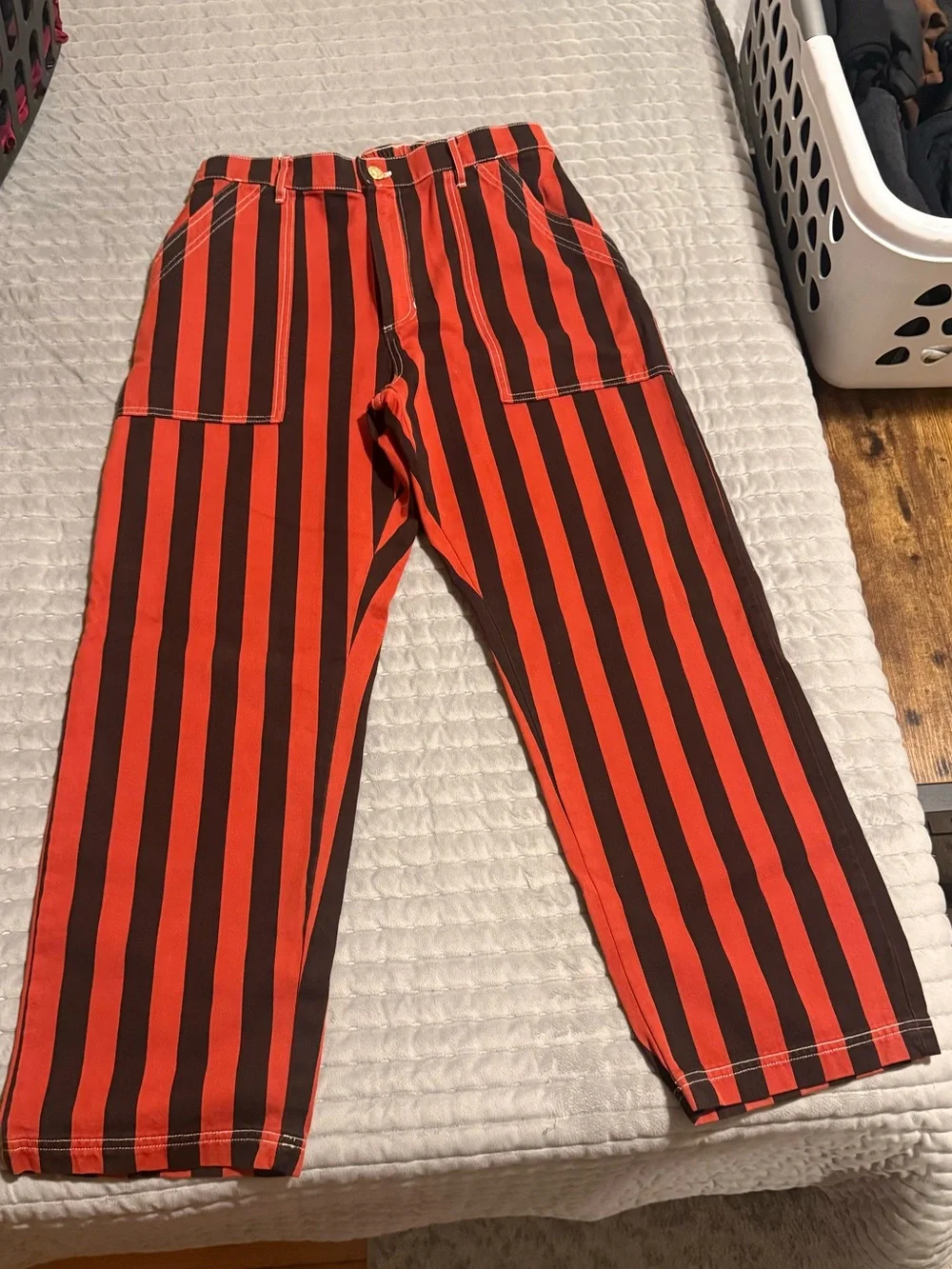 Big Bud Press Work Pants-Red and Black Vertical Stripe - Picture 1 of 12
